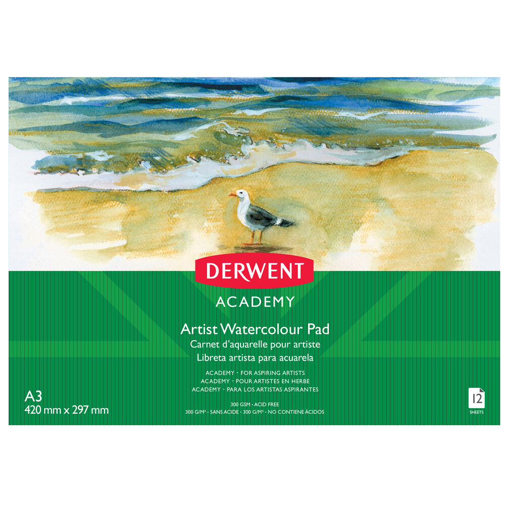 4PK Derwent Academy Art Watercolour A3 Landscape Paper Pad 12 Sheet