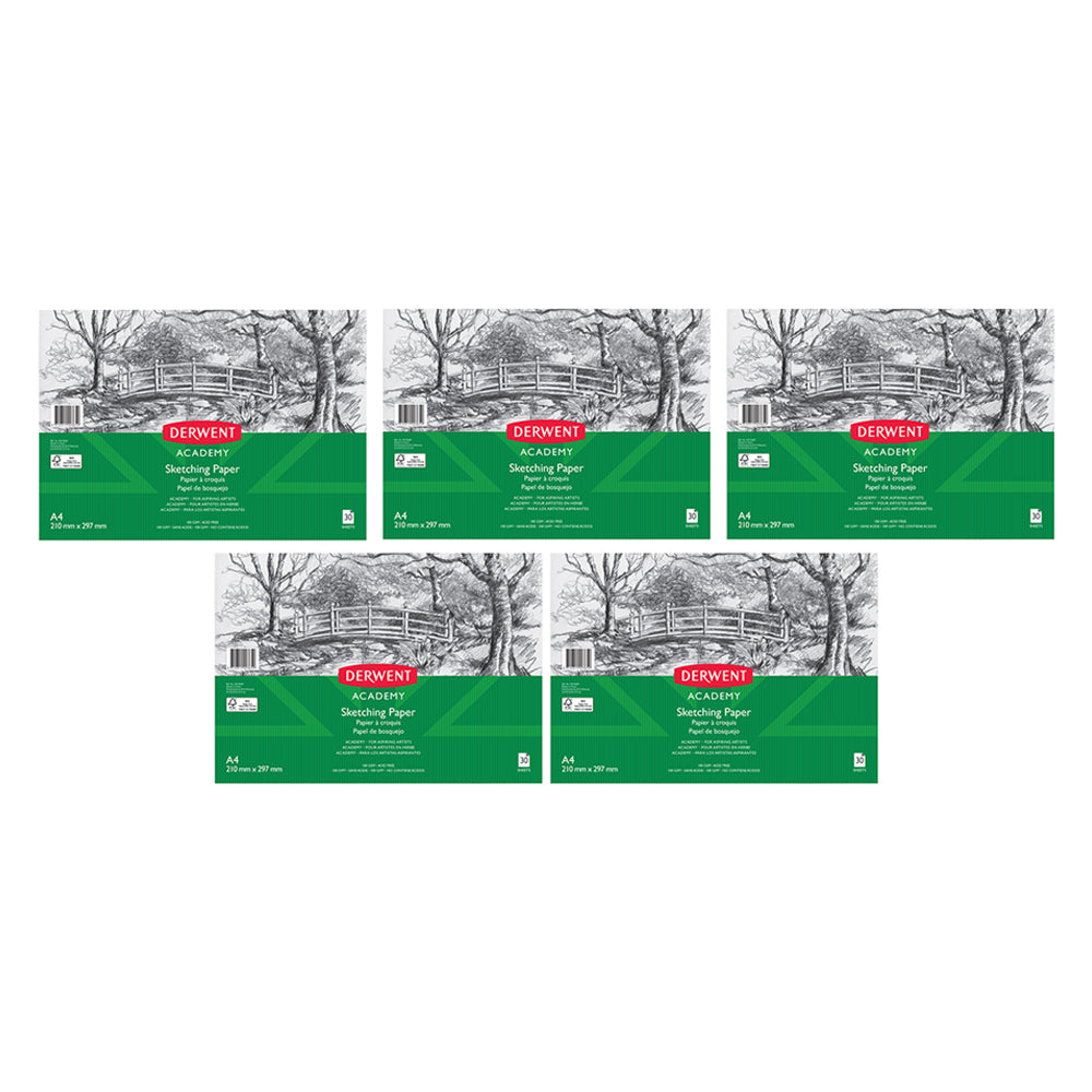 Derwent Academy Art Craft Sketch Paper Pad A4 Landscape 30 Sheet 5PK