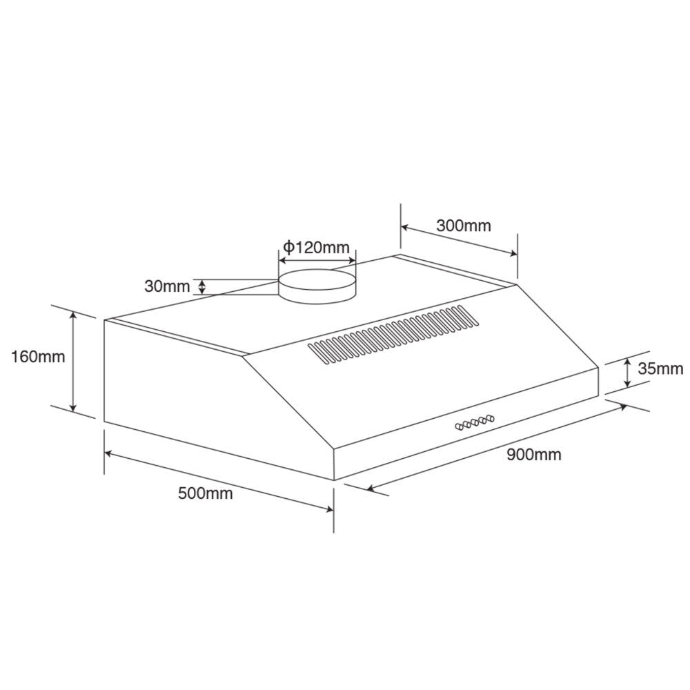 Euromaid 90cm Fixed Stainless Steel Rangehood - Silver