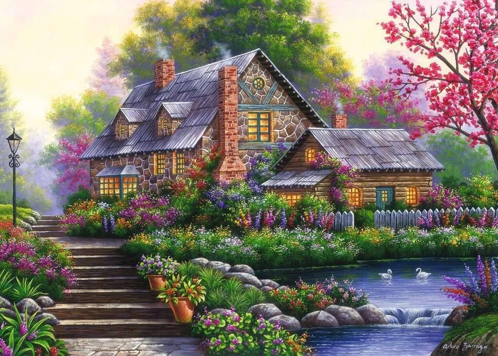 1000pc Ravensburger Romantic Cottage Family Jigsaw Puzzle 70x50cm