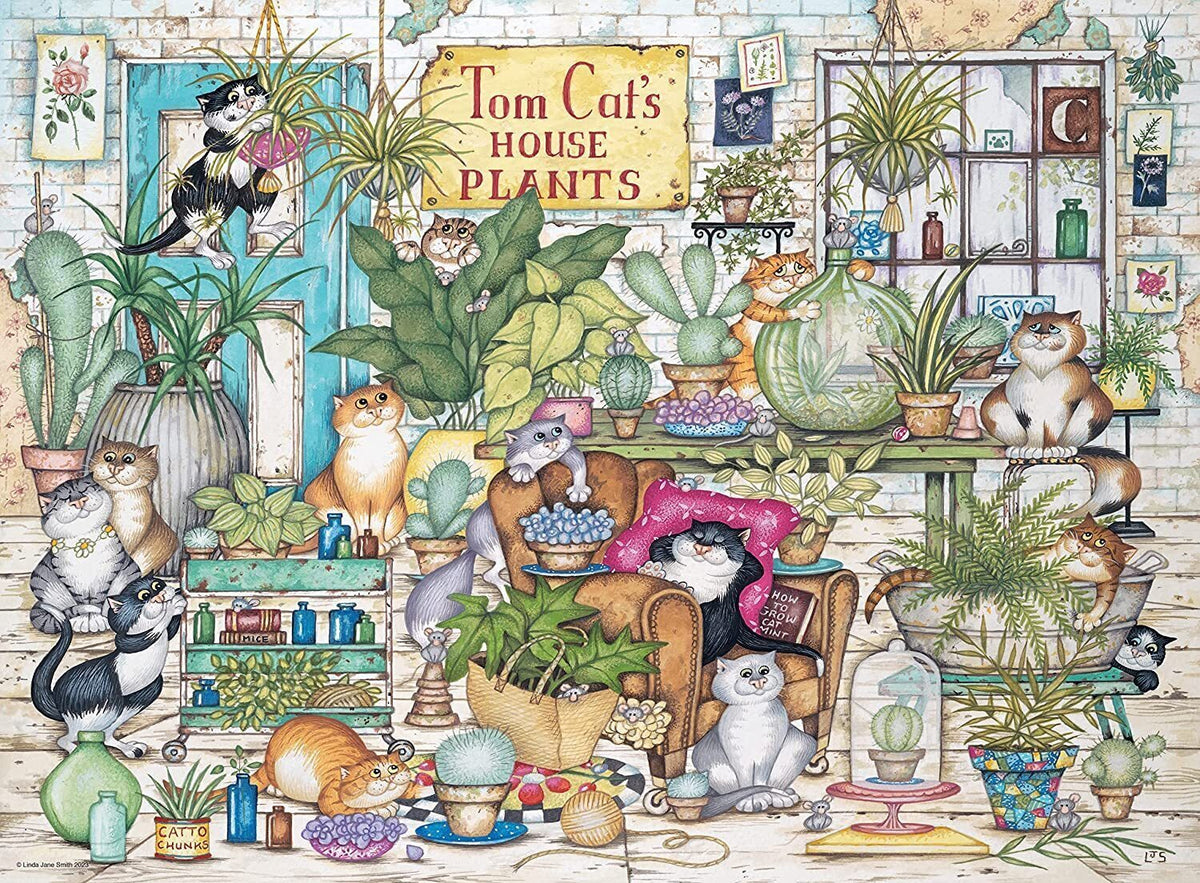 500pc Ravensburger Crazy Cats Tom Cat's House Plants Jigsaw Puzzle Set Adults