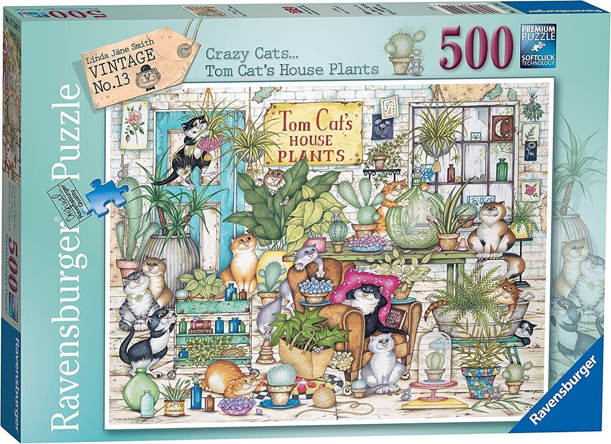 500pc Ravensburger Crazy Cats Tom Cat's House Plants Jigsaw Puzzle Set Adults