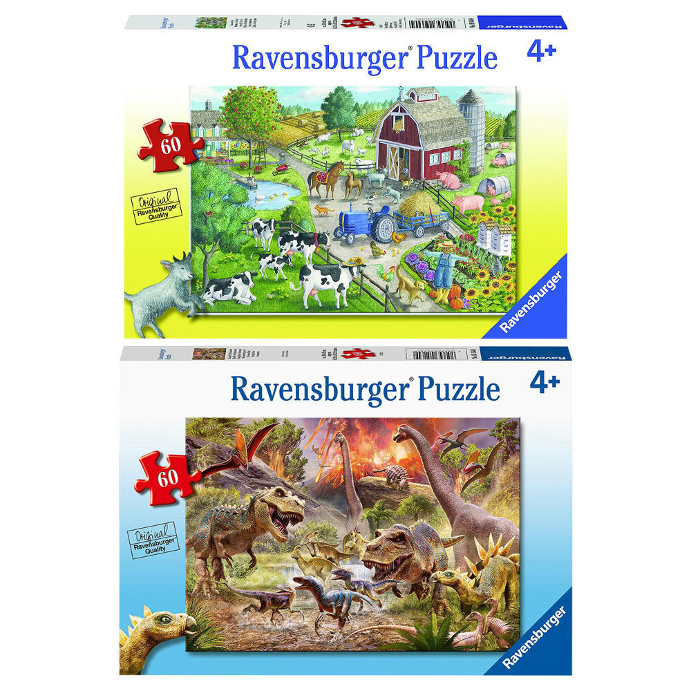60pc Ravensburger Dinosaur Dash & 60pc Home on the Range Puzzle Set 4Y+