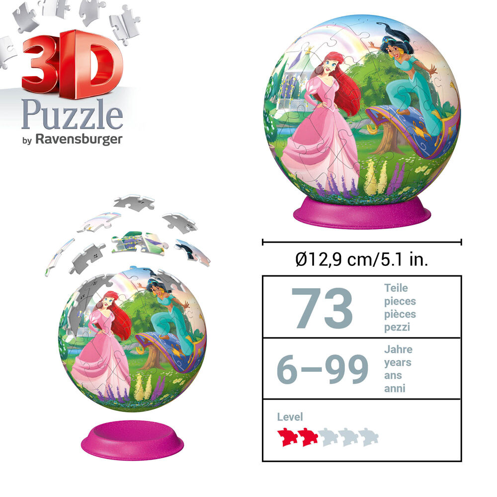 72pc Ravensburger 3D Puzzle Ball Disney Princess Jigsaw 13x13cm 6y+