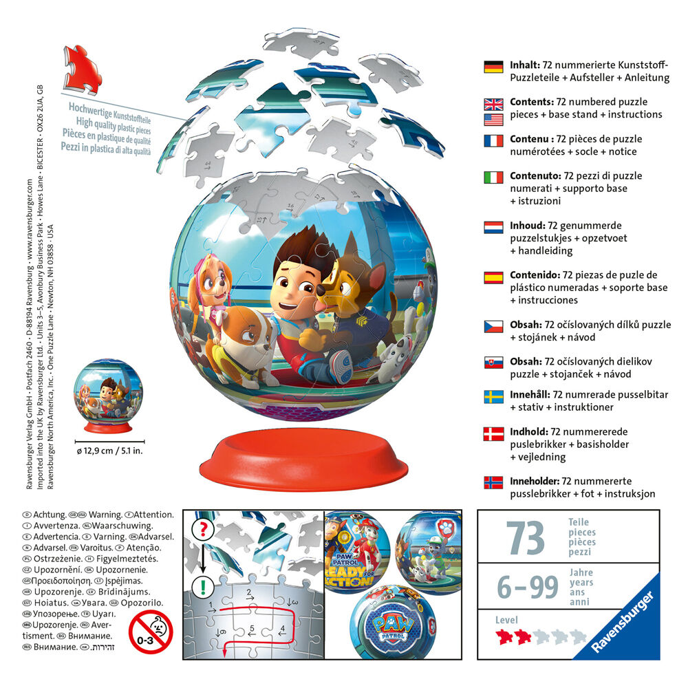 72pc Ravensburger 3D Puzzle Ball Paw Patrol Jigsaw