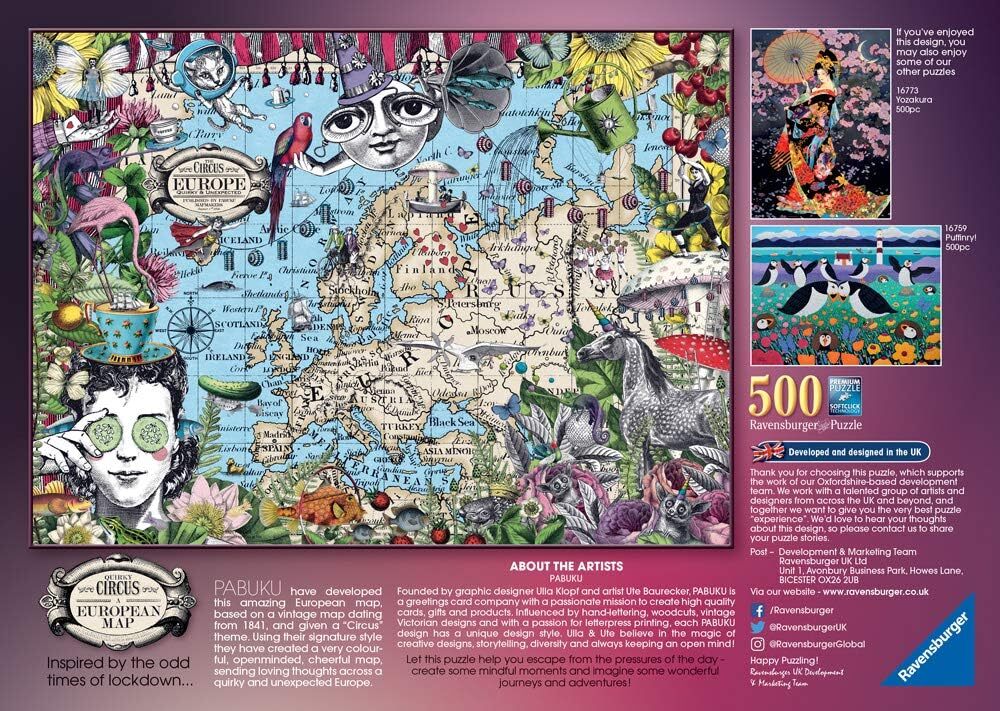 500pc Ravensburger European Map Quirky Circus Adults Jigsaw Puzzle