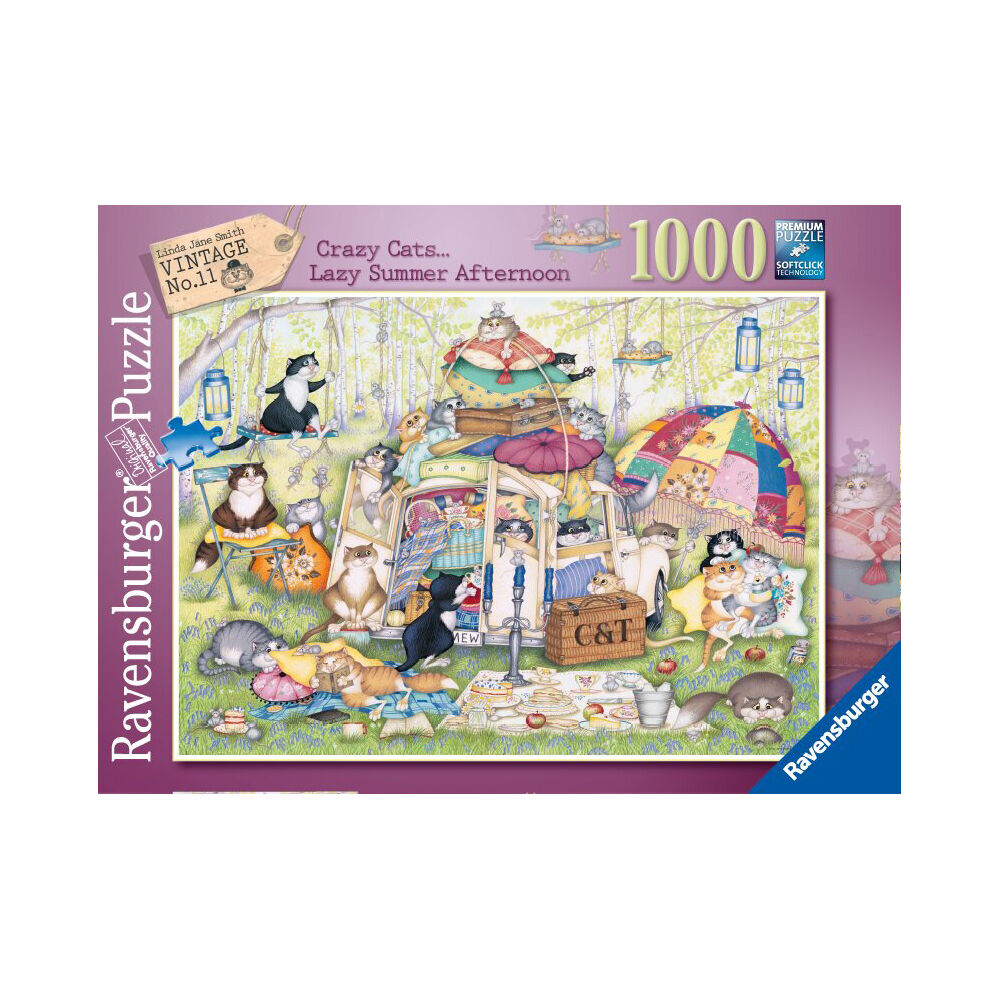 1000pc Ravensburger Crazy Cats The Good Life Jigsaw Puzzle 70x50cm 12y+