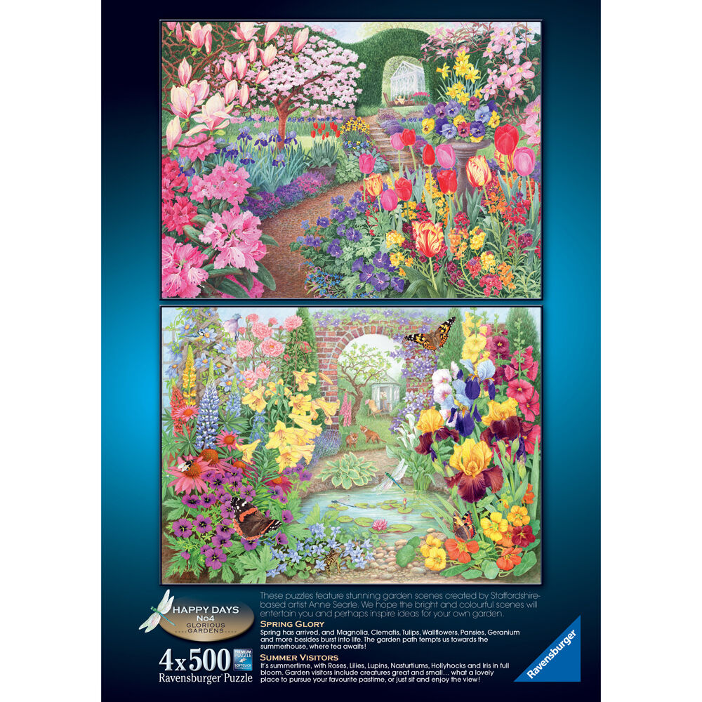 4x 500pc Ravensburger Happy Days No4 Glorious Gardens Jigsaw 49x36cm 12y+