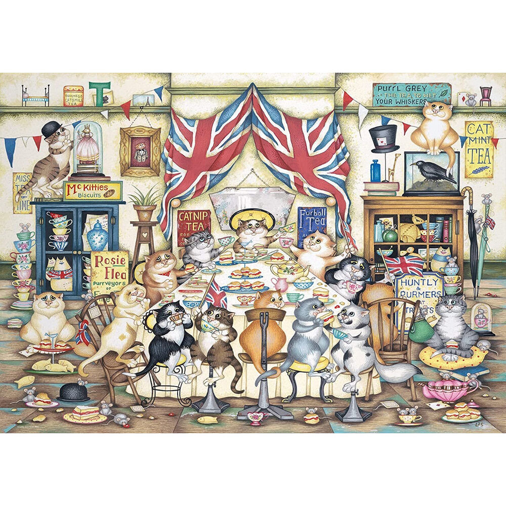 1000pc Ravensburger Crazy Cats Afternoon Tea Tiddles Jigsaw Puzzle 70x50cm