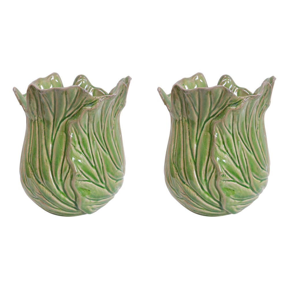 2PK LVD Ceramic Cabbage Flower Vase Home Decor Green Medium