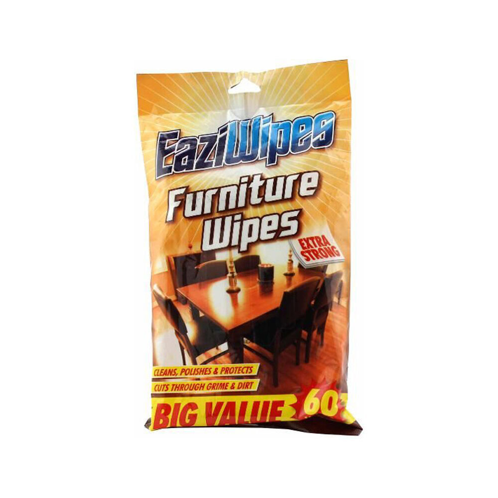 12x 60pc EaziWipes Furniture Cleaning Wood Polish Wipes 16x20cm - White
