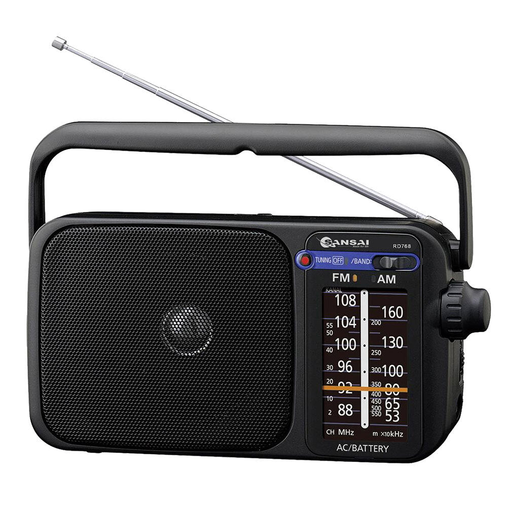 Am/Fm Black Portable Radio Speaker/Earphone Plug Jack/On Battery/Power Ac/Dc