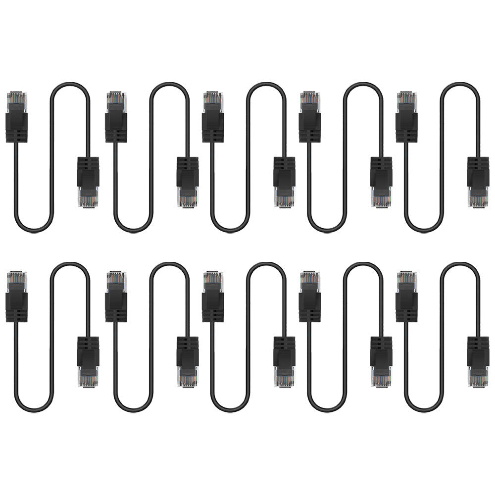 10PK Cruxtec Ultra-Thin CAT6A U/UTP Ethernet Cable 0.5m - Black