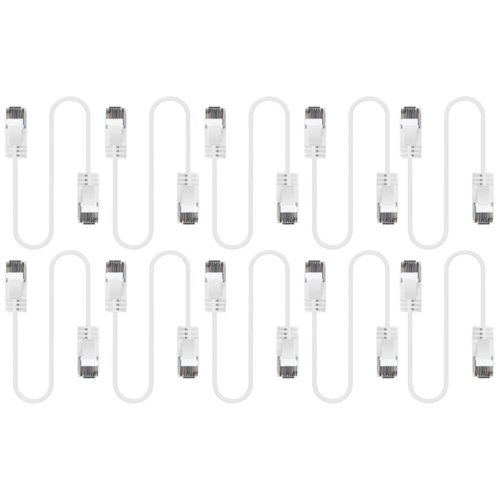 10PK Cruxtec Ultra-Thin CAT6A U/UTP Ethernet Cable 1m - White