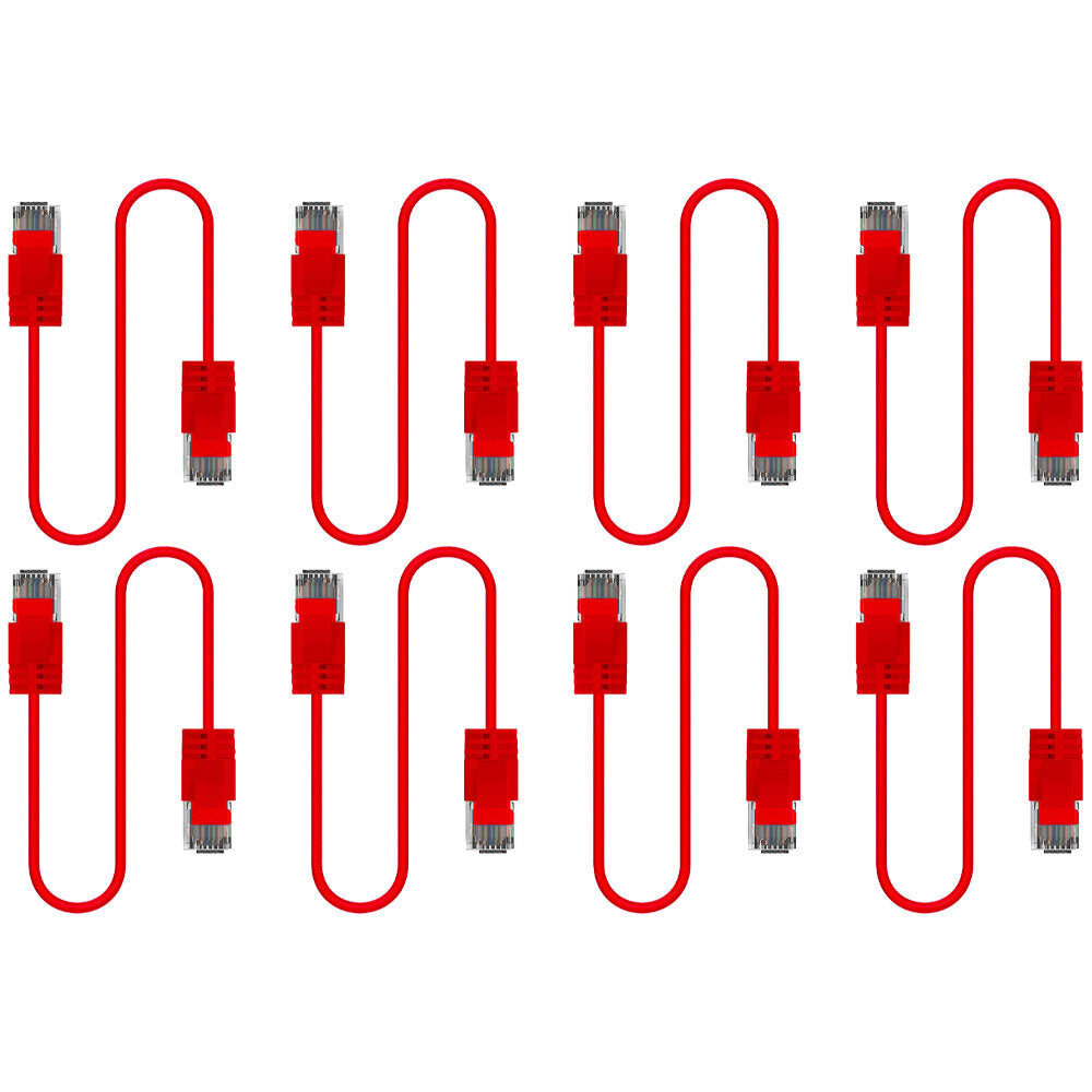 8PK Cruxtec Ultra-Thin CAT6A U/UTP Ethernet Cable 2m - Red