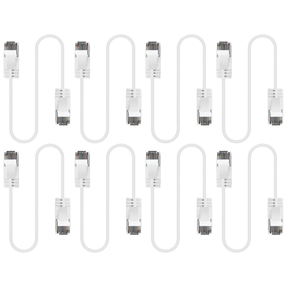 8PK Cruxtec Ultra-Thin CAT6A U/UTP Ethernet Cable 3m - White