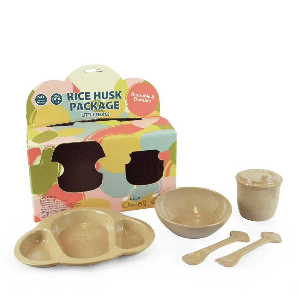 2x 5pc EcoSouLife Reusable Rice Husk Baby Feeding Set - Beige