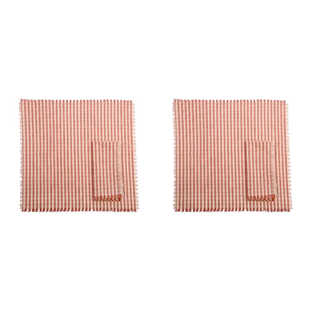 2x 4pc Belle Gingham Fig Cotton Kitchen Napkins 40x40cm Set - Pink