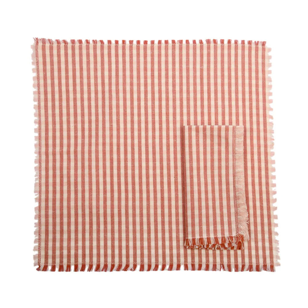 2x 4pc Belle Gingham Fig Cotton Kitchen Napkins 40x40cm Set - Pink