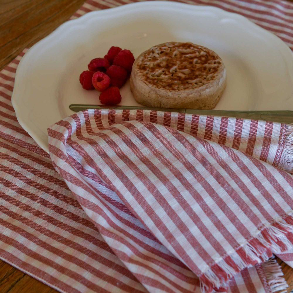 2x 4pc Belle Gingham Fig Cotton Kitchen Napkins 40x40cm Set - Pink