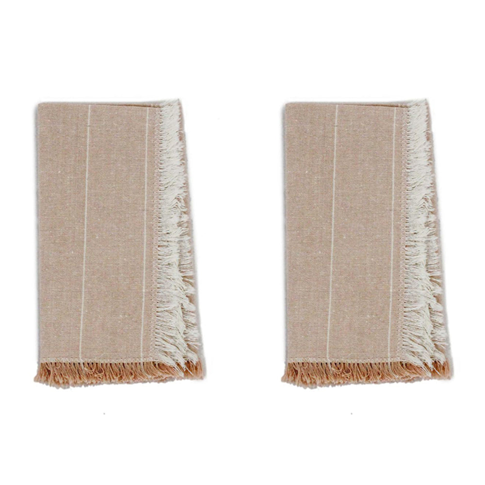 2x 4pc Belle Wild Stripe Chambray Napkin Set 40x40cm Square - Almond