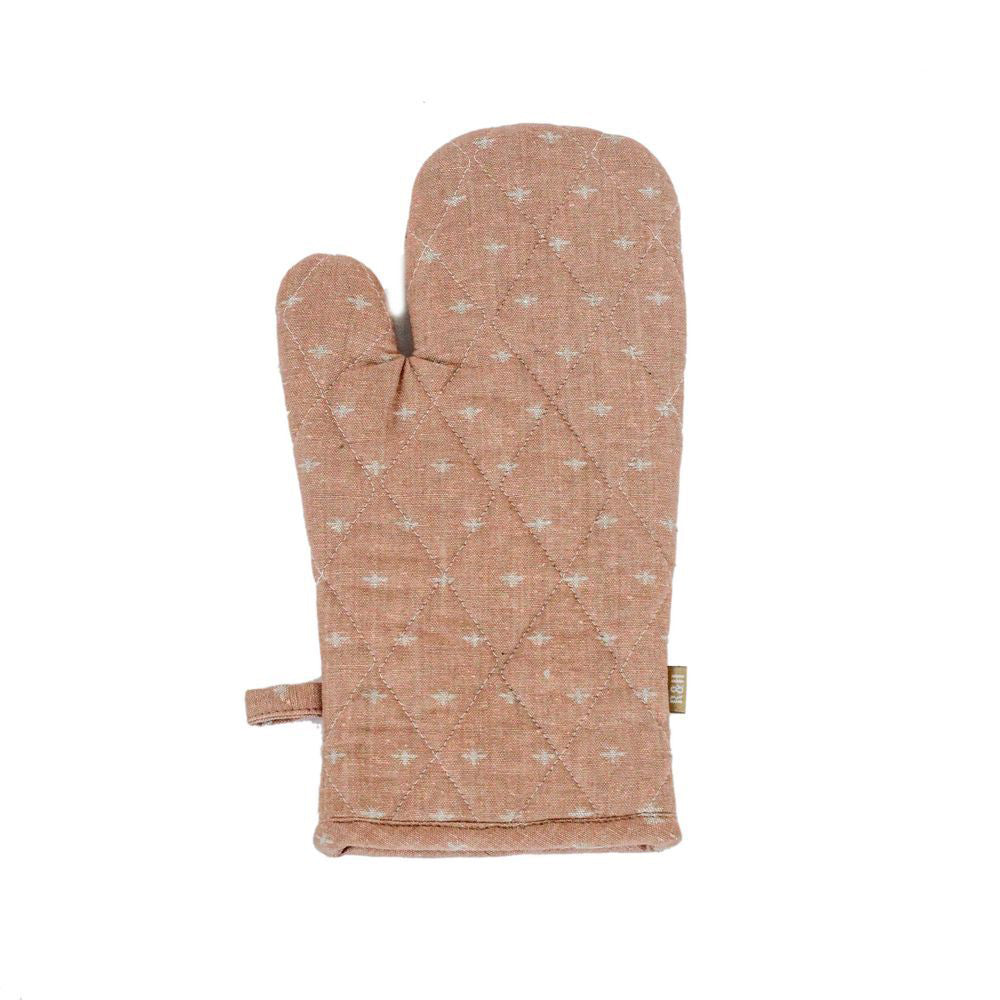 4PK Belle Wild Bee Chambray Single Oven Glove Mitt 32x18cm - Clay