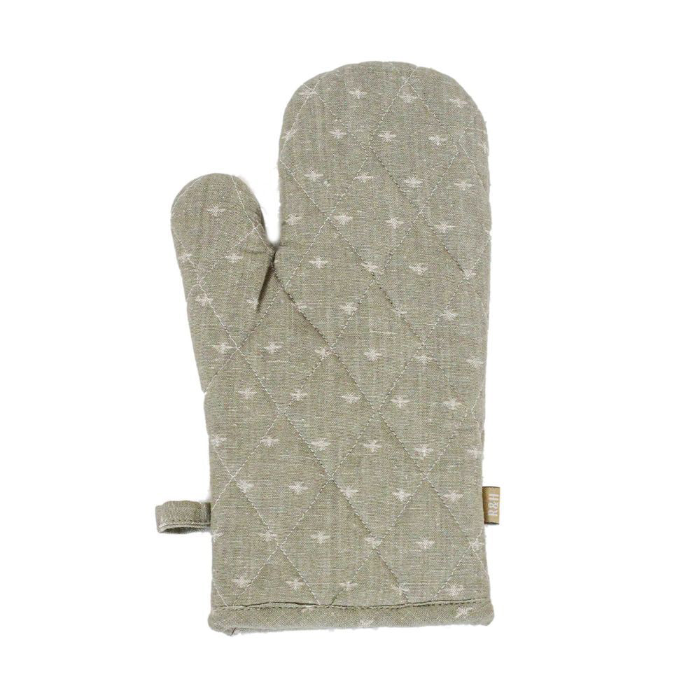 4PK Belle Wild Bee Chambray Single Oven Glove Mitt 32x18cm - Sage