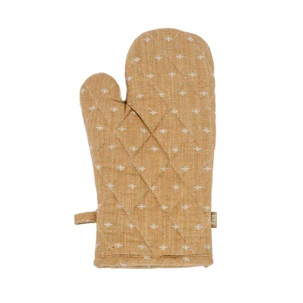 4PK Belle Wild Bee Chambray Single Oven Glove Mitt 32x18cm - Honey