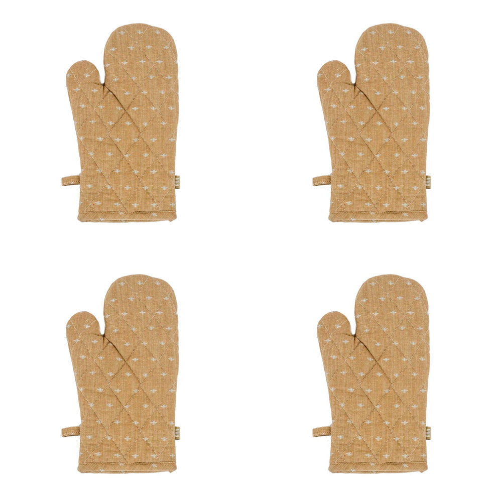 4PK Belle Wild Bee Chambray Single Oven Glove Mitt 32x18cm - Honey