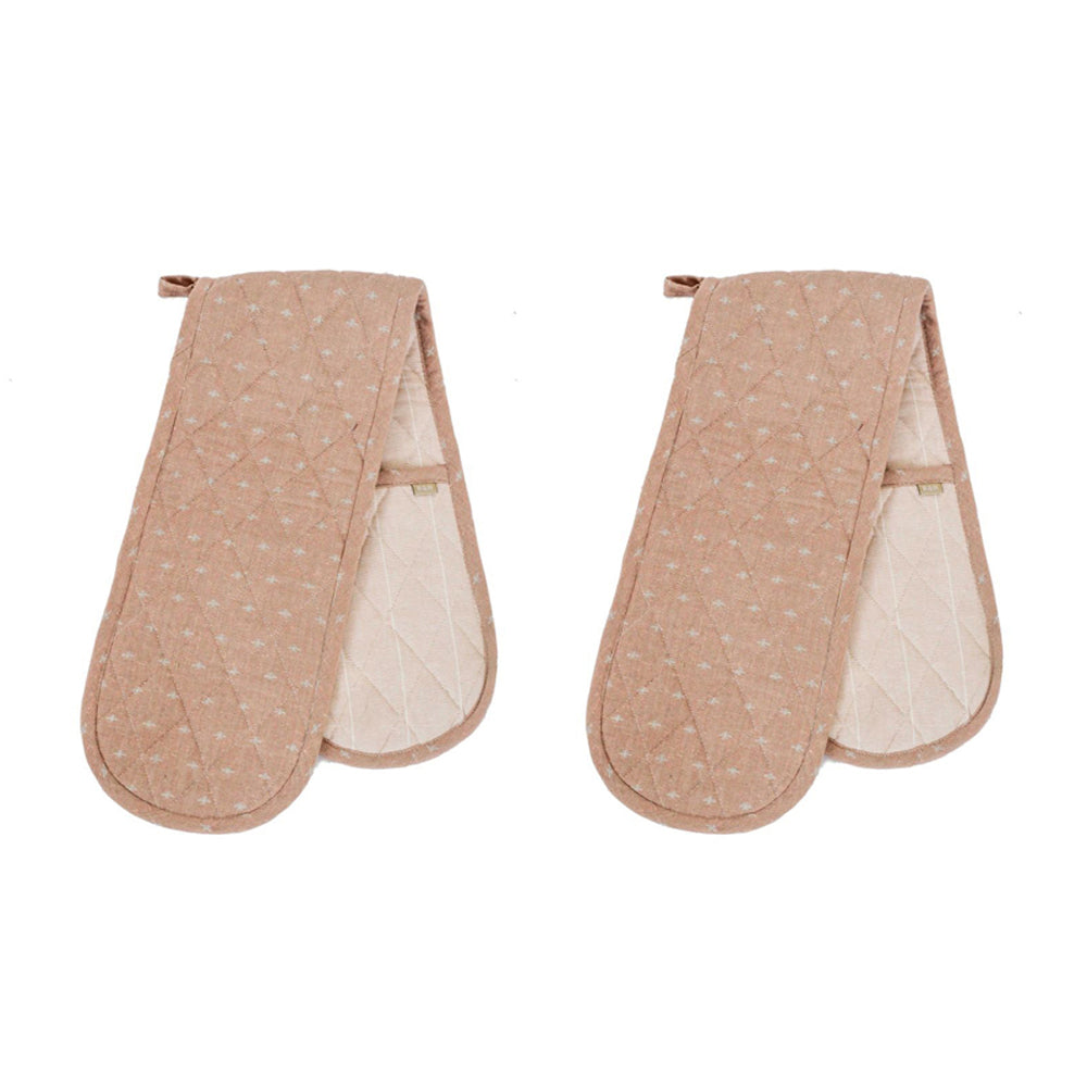 2PK Belle Wild Bee Chambray Double Oven Glove Mitt 90x18cm - Clay