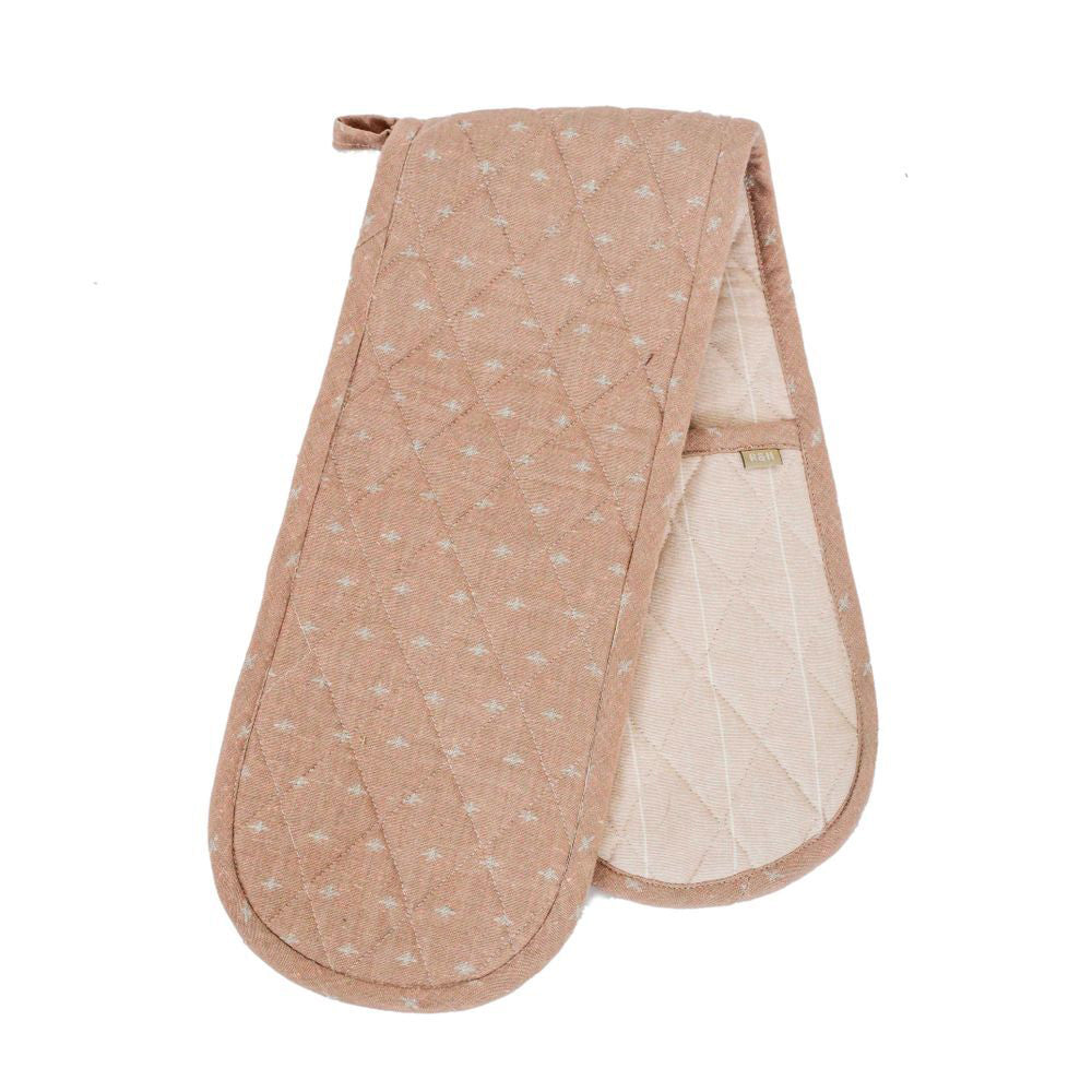 2PK Belle Wild Bee Chambray Double Oven Glove Mitt 90x18cm - Clay