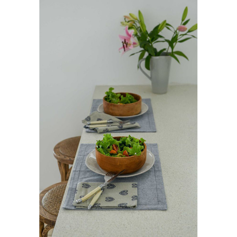 2x 4pc Belle Chambray Cotton Placemat Set Set 48x33cm Rectangle - Navy