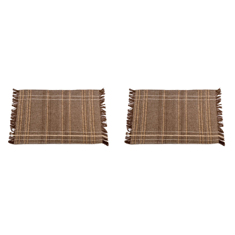 2PK Belle Textured Check Placemat Earth Dining Table Protector 48cm Brown