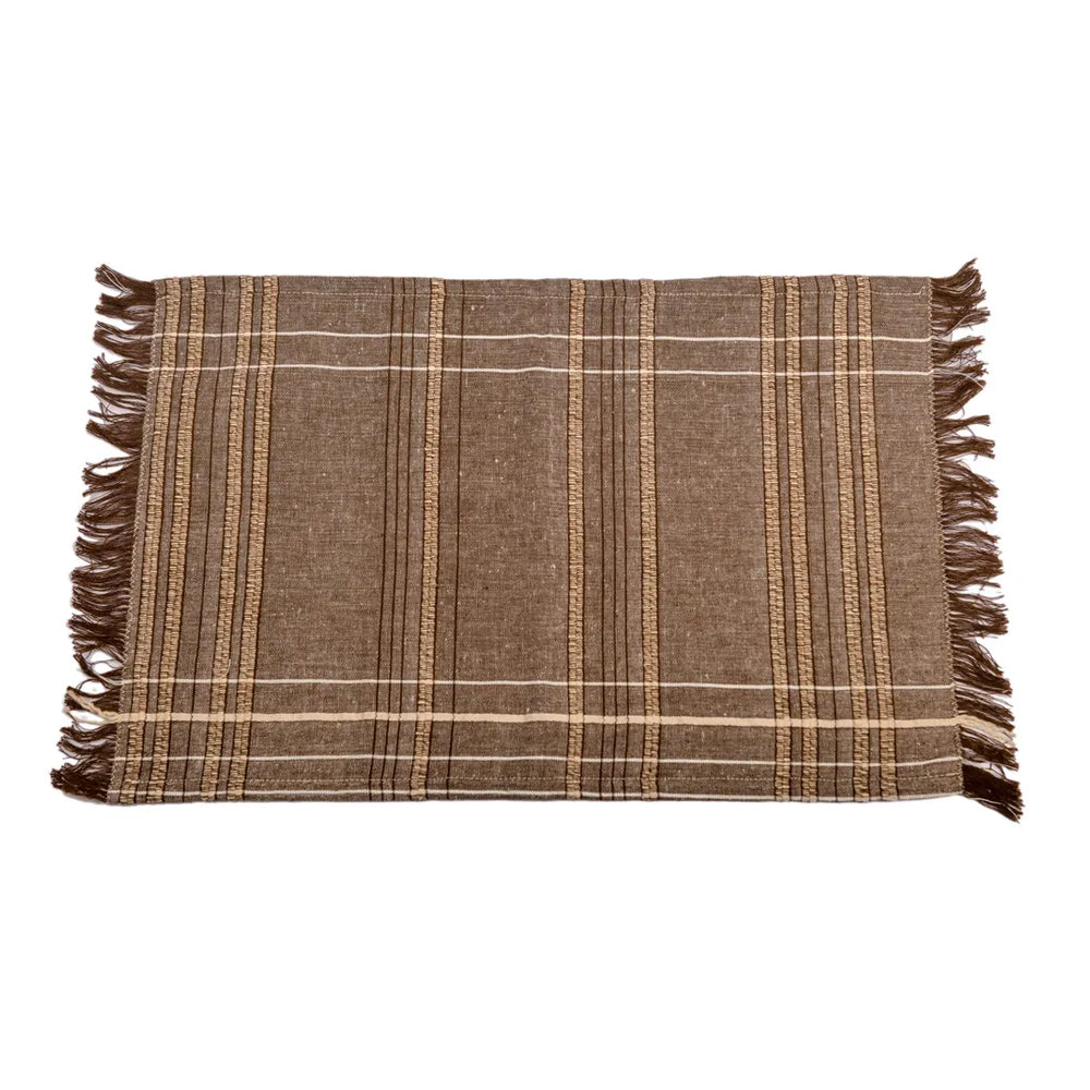 2PK Belle Textured Check Placemat Earth Dining Table Protector 48cm Brown