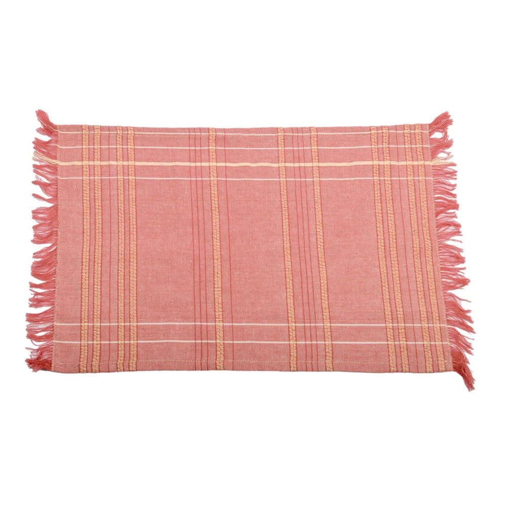 2PK Belle Textured Check Cotton Placemat Fig Dining Table Protector 48cm Pink