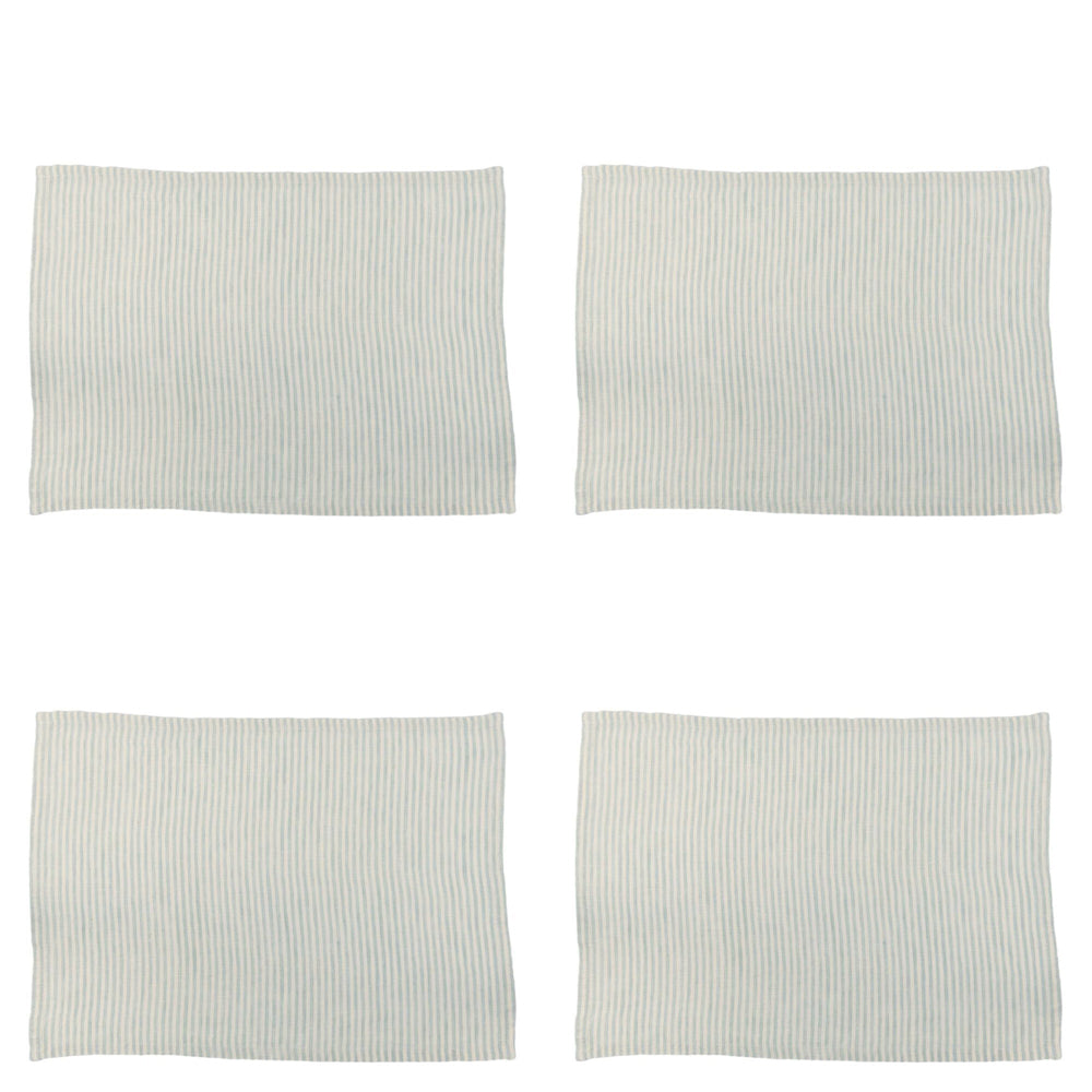 4PK Belle Linen Stripe Placemat 48x33cm Rectangle - Sky Grey