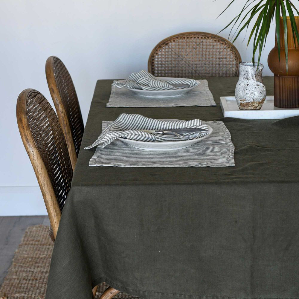 4PK Belle Linen Stripe Placemat 48x33cm Rectangle - Sky Grey