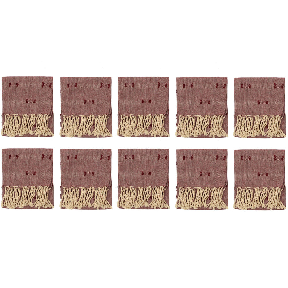 10PK Belle Tuff Cotton Tea Towel Loose w/ Fringe 70x50cm - Ruby