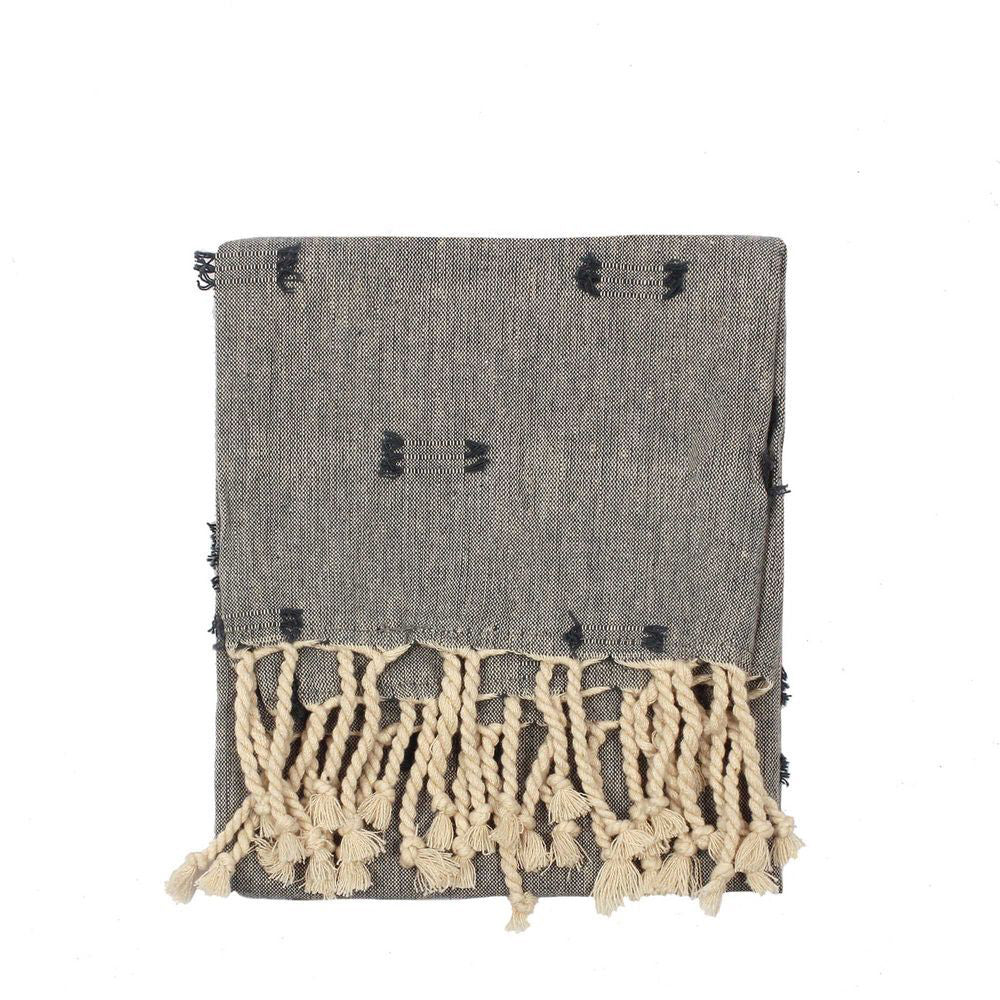10PK Belle Tuff Cotton Tea Towel Loose w/ Fringe 70x50cm - Dark Slate