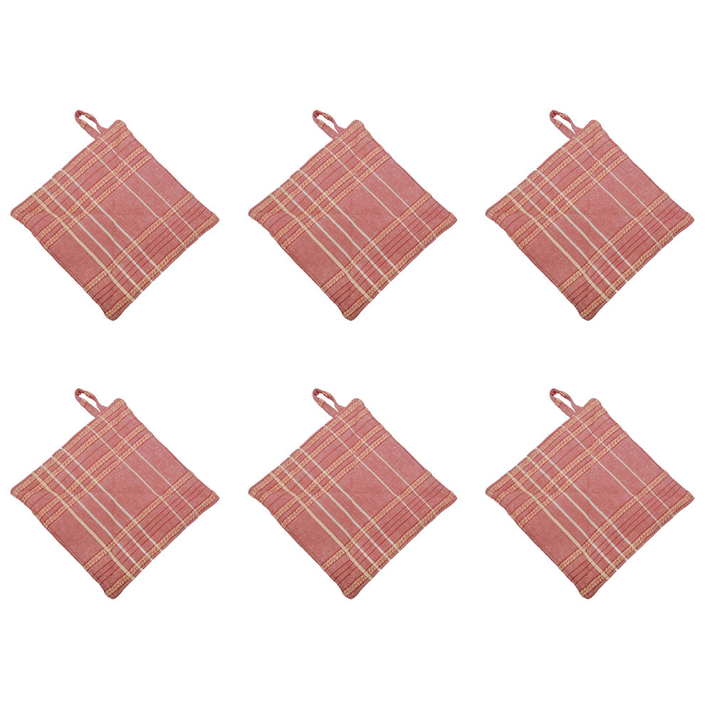 6PK Belle Textured Check Cotton Pot Holder/Trivet 20x20cm Square - Fig