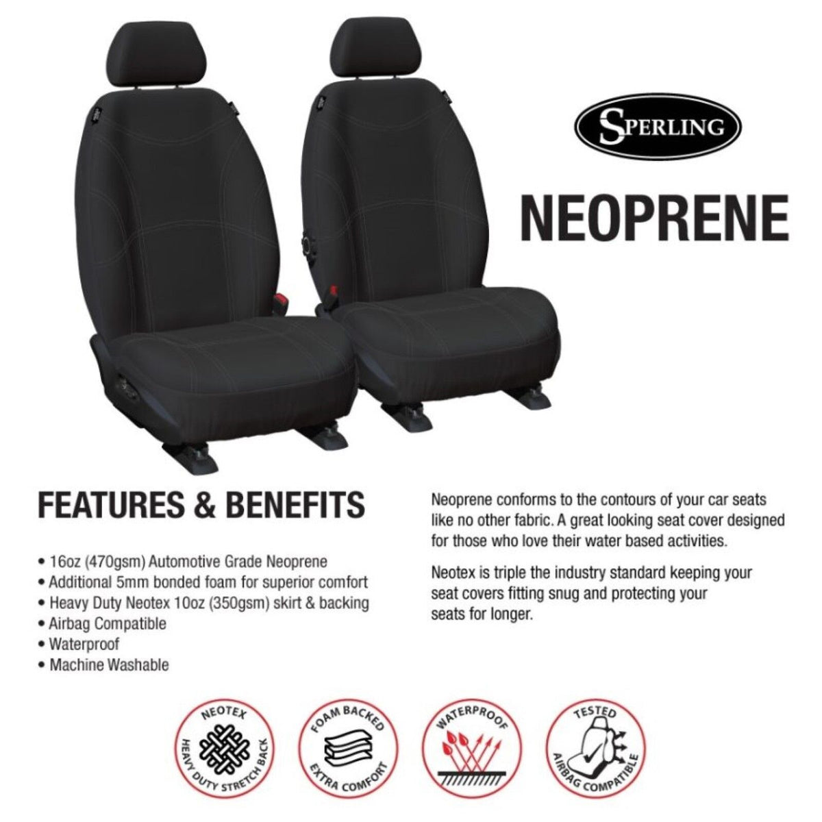 Getaway Neoprene Front Black/SL Seat Covers - BT50 Everest Ranger 2011-2022