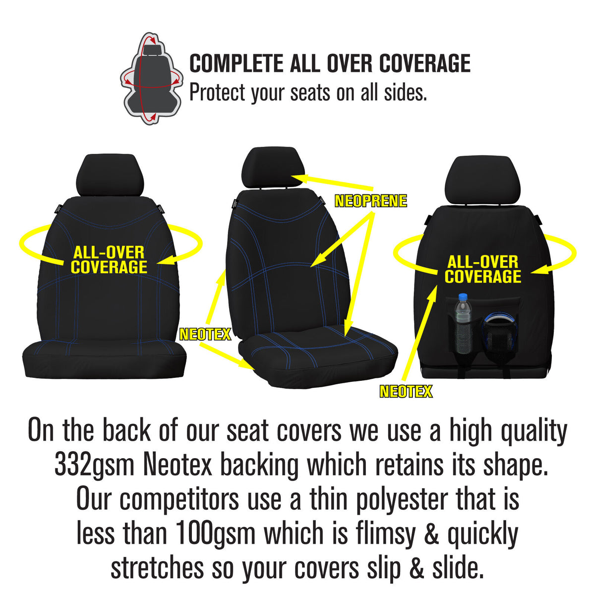 Getaway Neoprene Front Black/BL Seat Covers - BT50 Everest Ranger 2011-2022