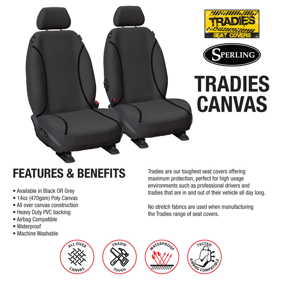 Sperling Tradies Canvas Front Grey Seat Covers BT50 Everest Ranger 2011-2022