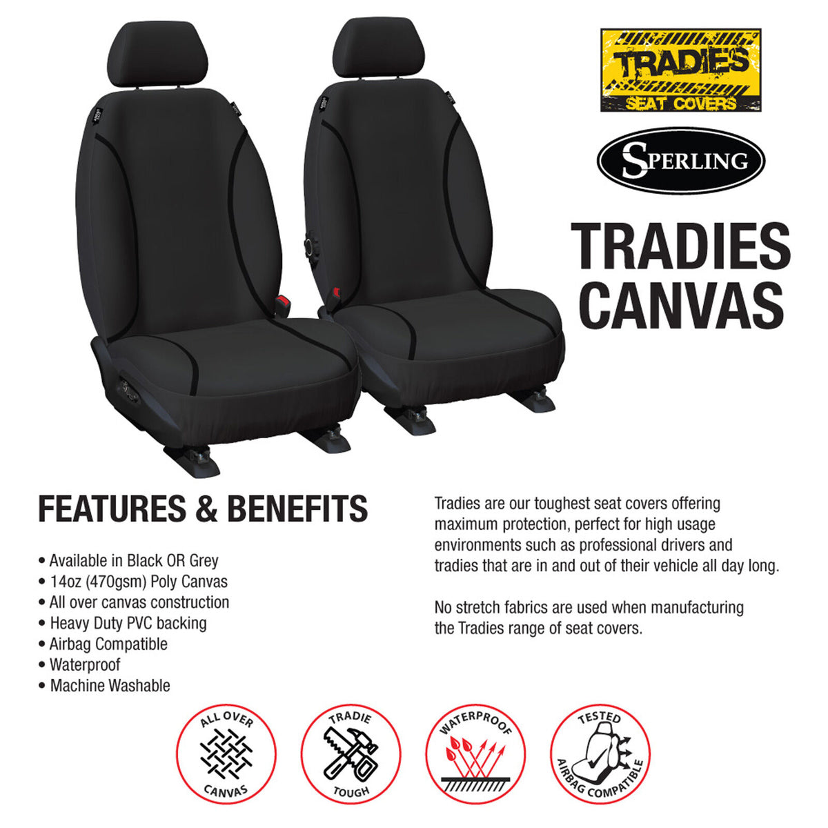 Sperling Tradies Canvas Front Black Seat Covers Colorado DMax 2012-2020