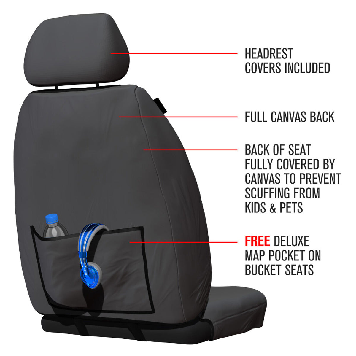 Sperling Tradies Canvas Front Black Seat Covers - Hilux 2005-2015