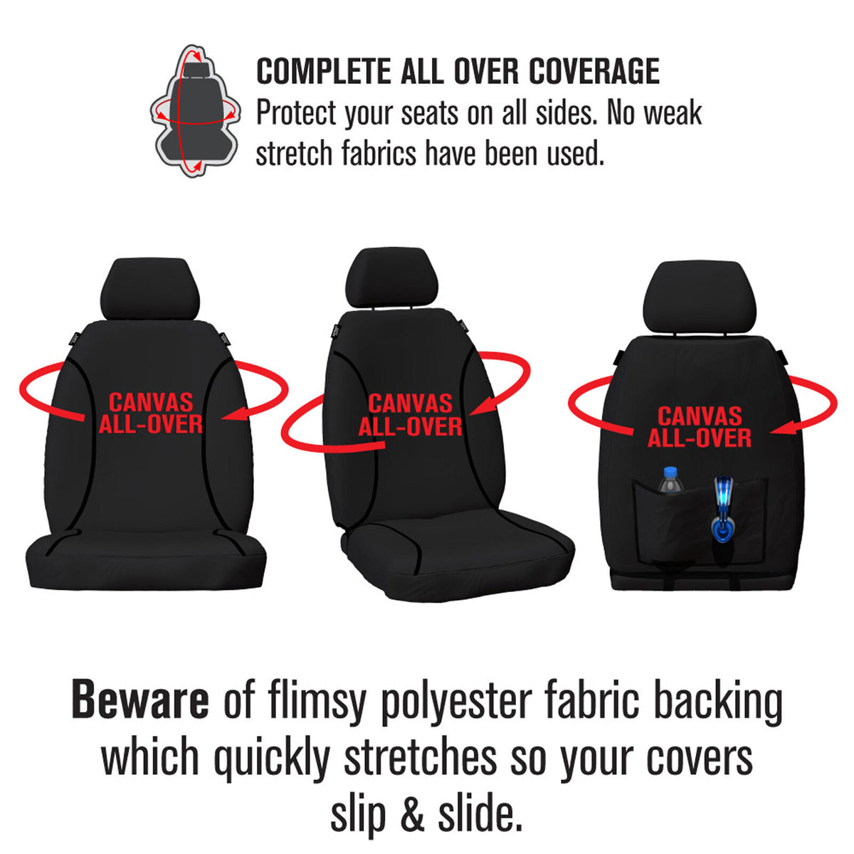 Tradies Canvas Front Black Seat Covers - Landcruiser Troop Carrier 2007 On