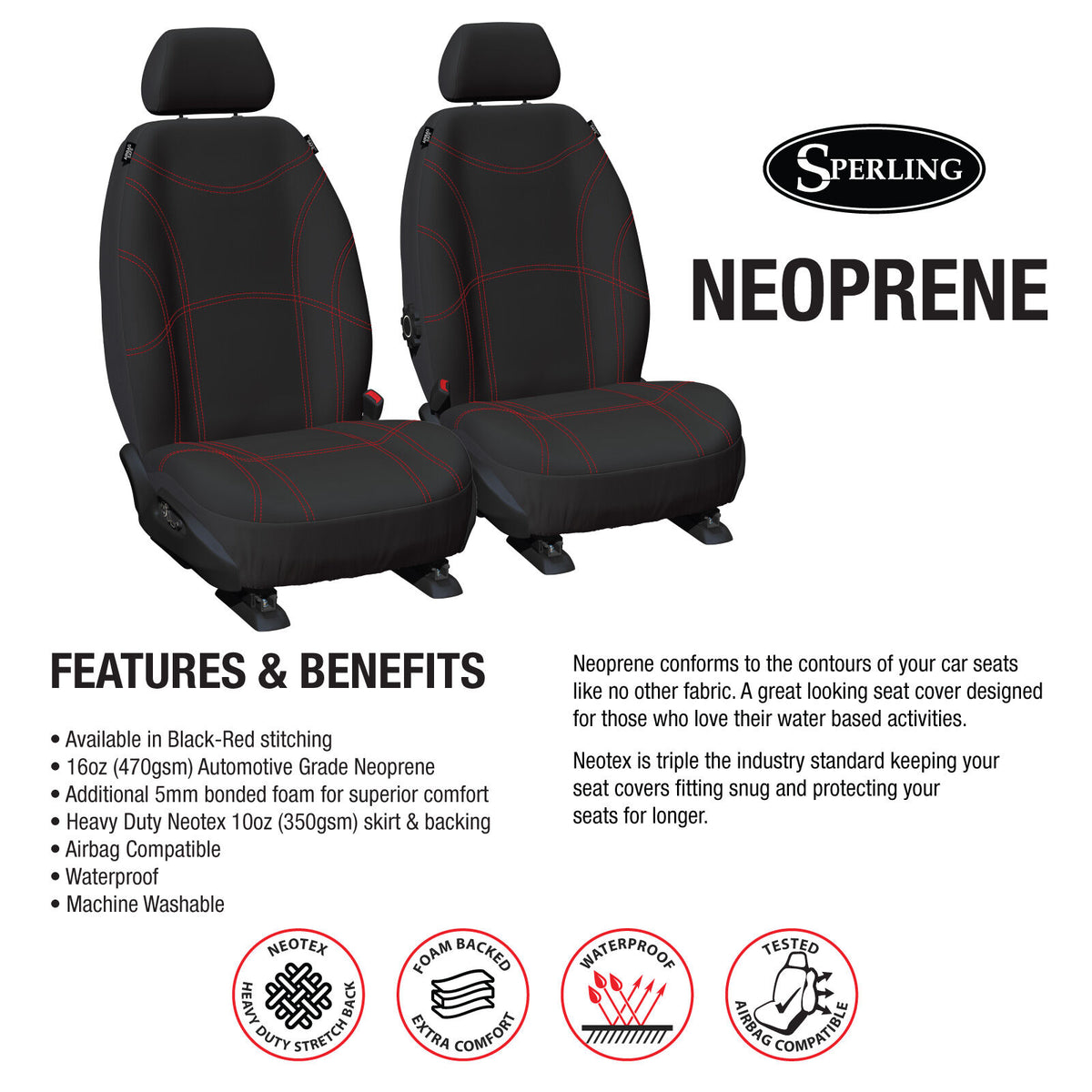 Sperling Getaway Neoprene Front Black/RD  Seat Covers - BT50 DMax MUX 2020-On