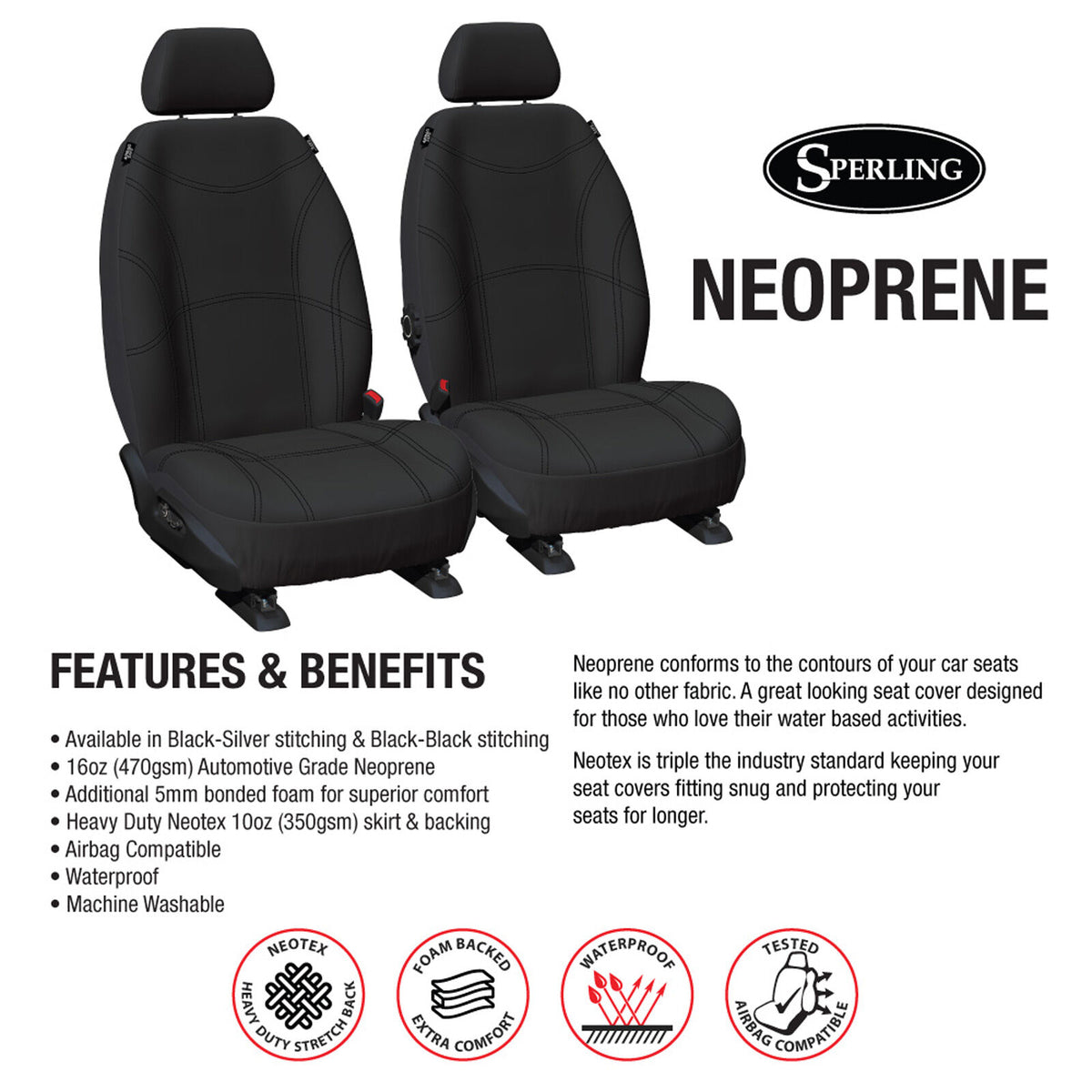 Sperling Getaway Neoprene Front Black Seat Covers - Outback BT 2020-On