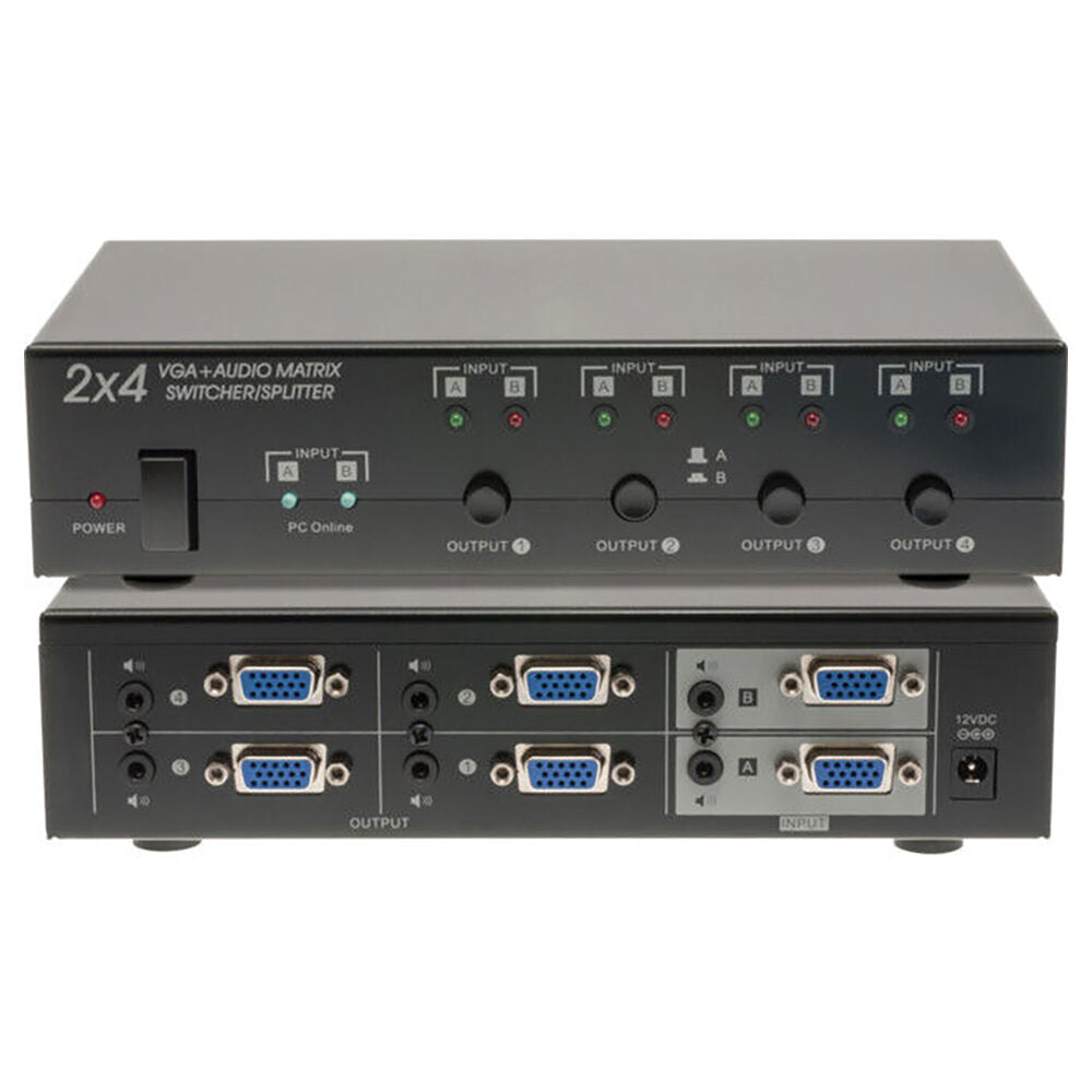 Pro2 2X4 VGA Plus Audio Matrix Switcher Splitter Device For Projector Black
