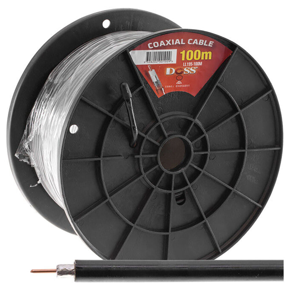 Doss LL195 50OHM Coaxial Cable Cord Lead Heavy Duty Roll Reel Black 100M
